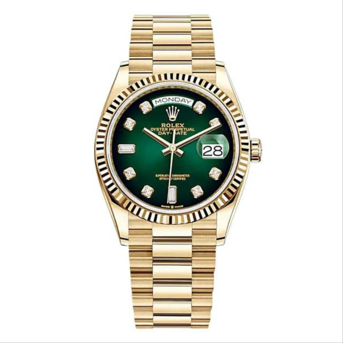 ROLEX DAY DATE GREEN GOLD DIAMOND (CELL MODEL)