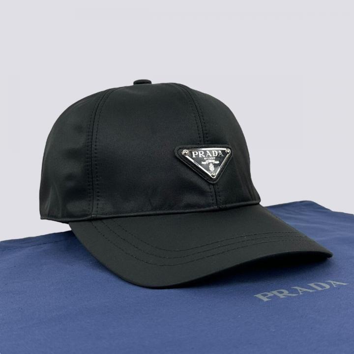 Prada Re Edition Nylon Black Front Logo Premium Unisex Cap (With Prada Polly Bag)