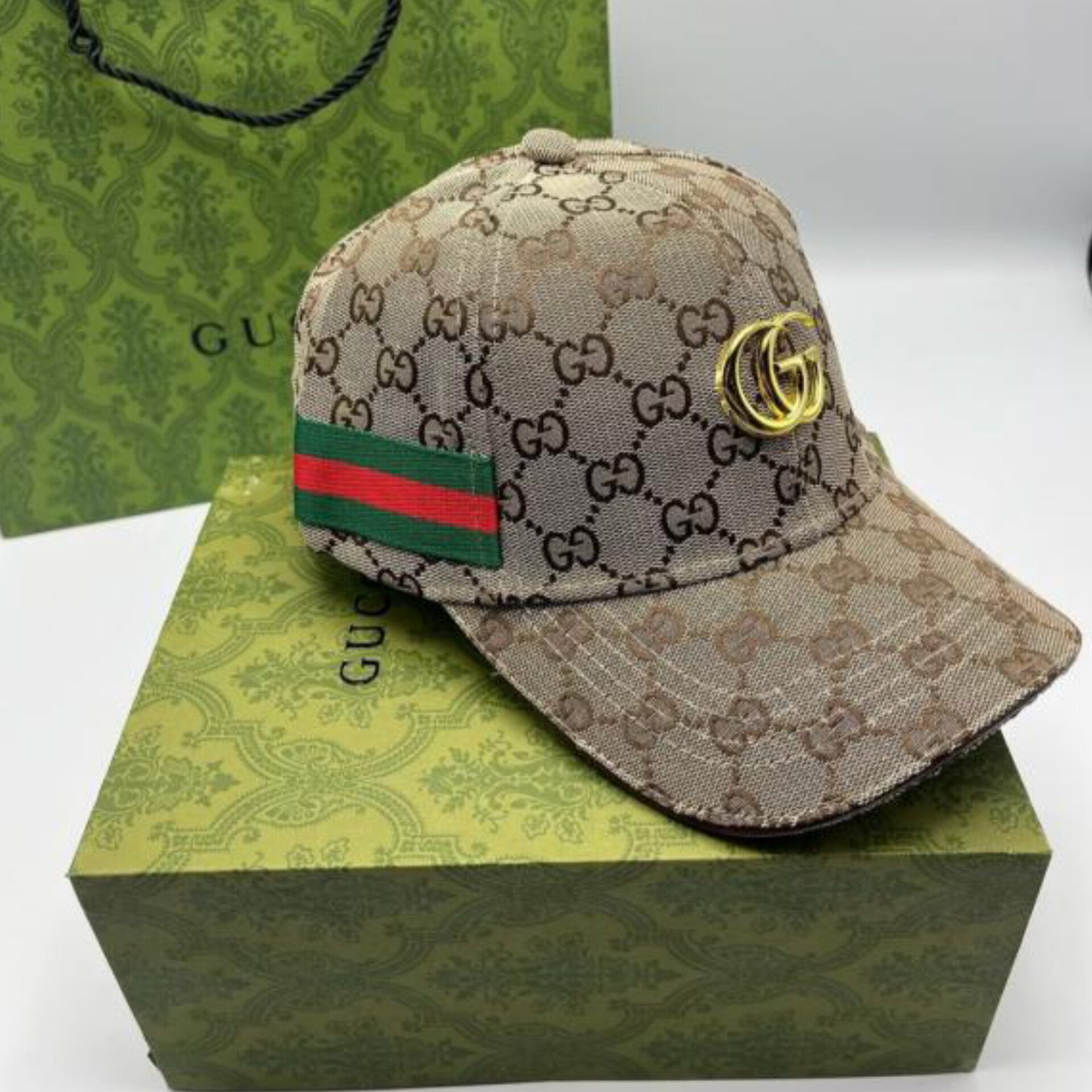 GUCCI GG Leather Monogram Premium Unisex Cap With Safety Box