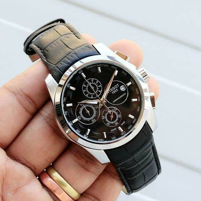 TISSOT 1853 CHRONOGRAPH LEATHER BELT (SILVER BLACK)