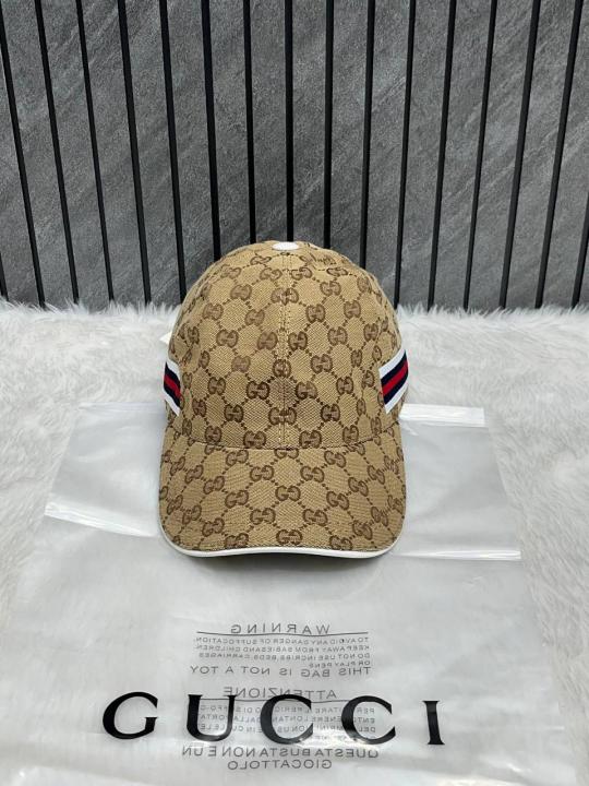 Gucci GG Monogram Red And Blue Stripes Premium Baseball Hat With Brand Polly Bag