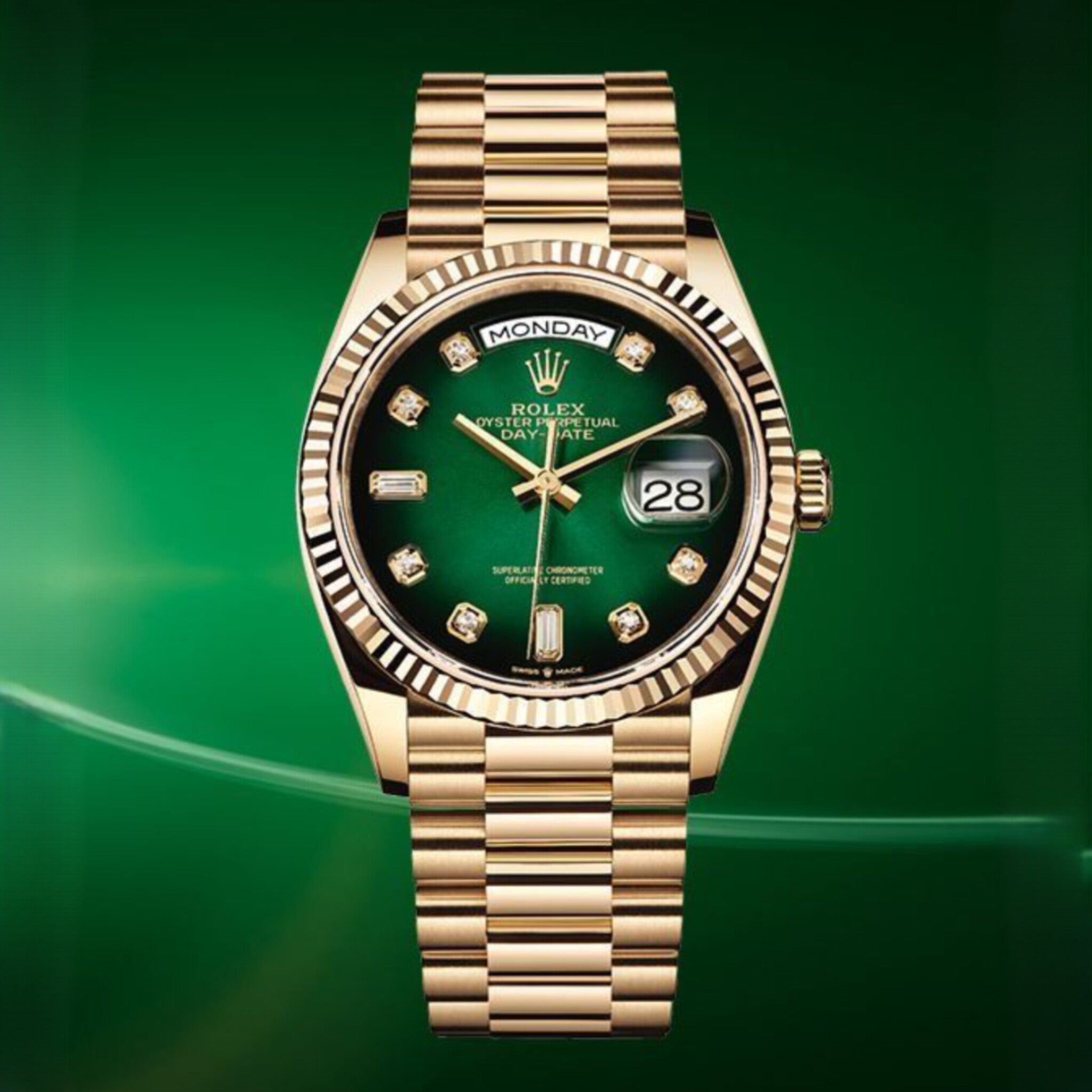 ROLEX DAY DATE GREEN GOLD DIAMOND (CELL MODEL)