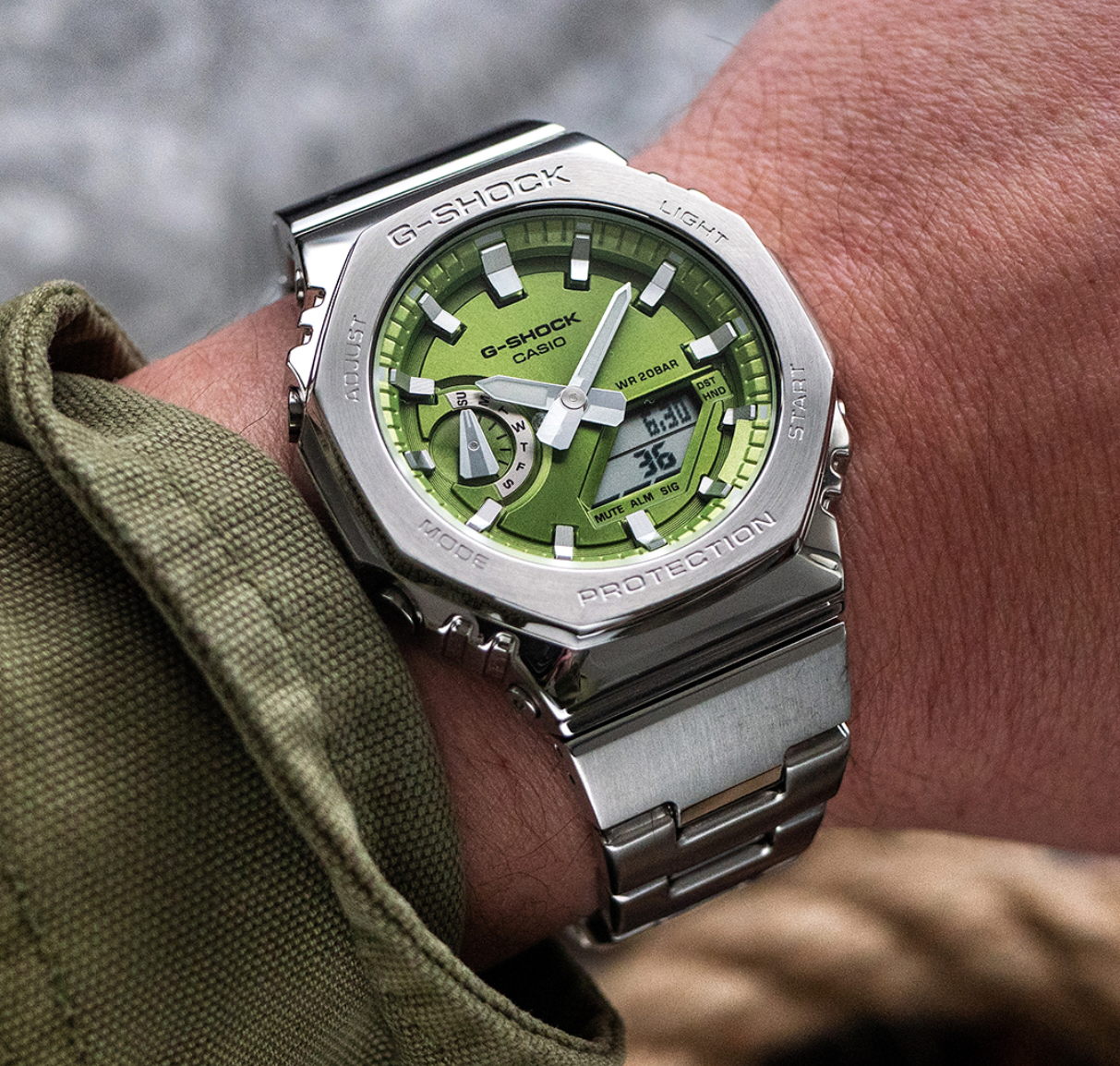 G-SHOCK GM-2110D-3AER METAL WATCH (SILVER GREEN) WITH ORIGINAL METAL BOX