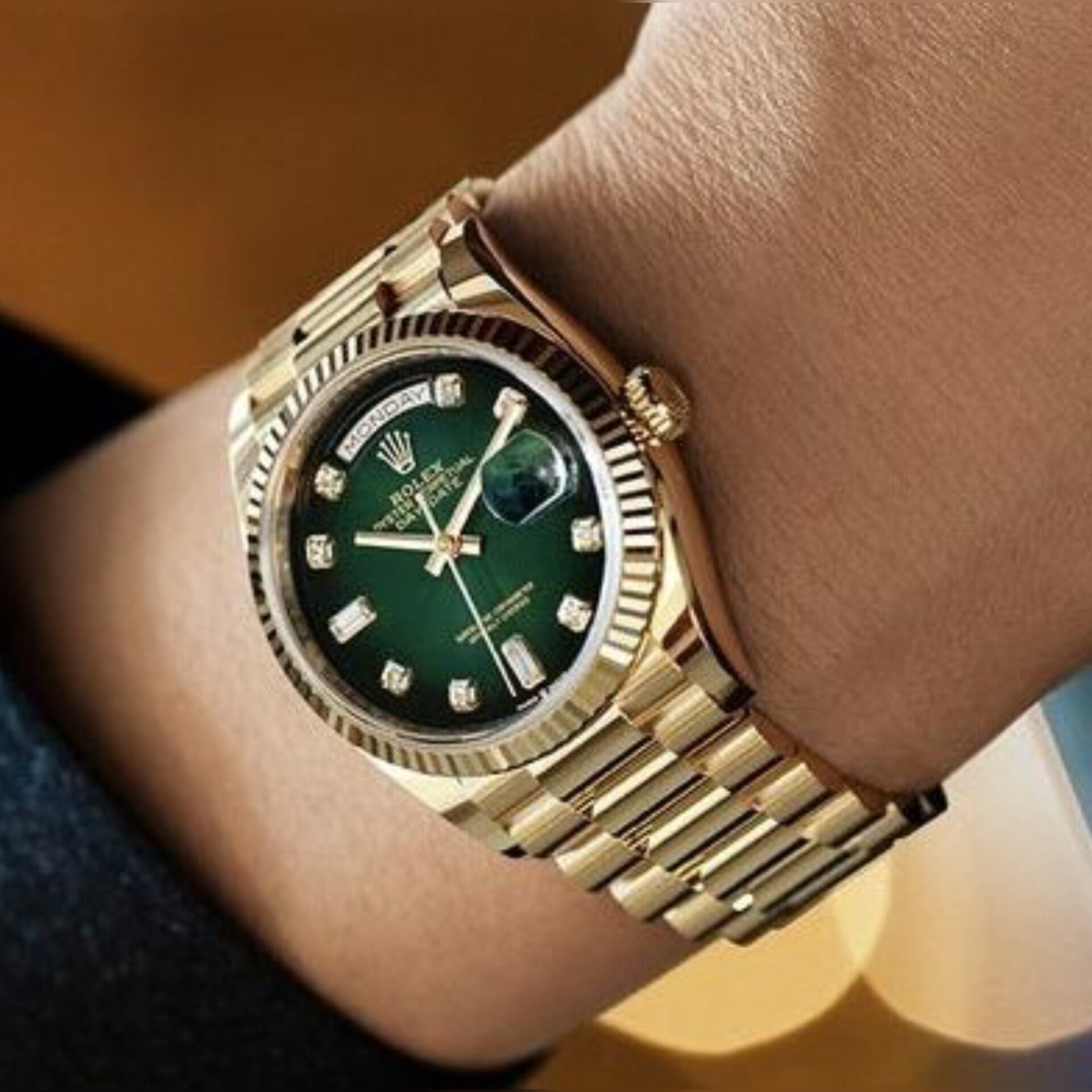 ROLEX DAY DATE GREEN GOLD DIAMOND (CELL MODEL)