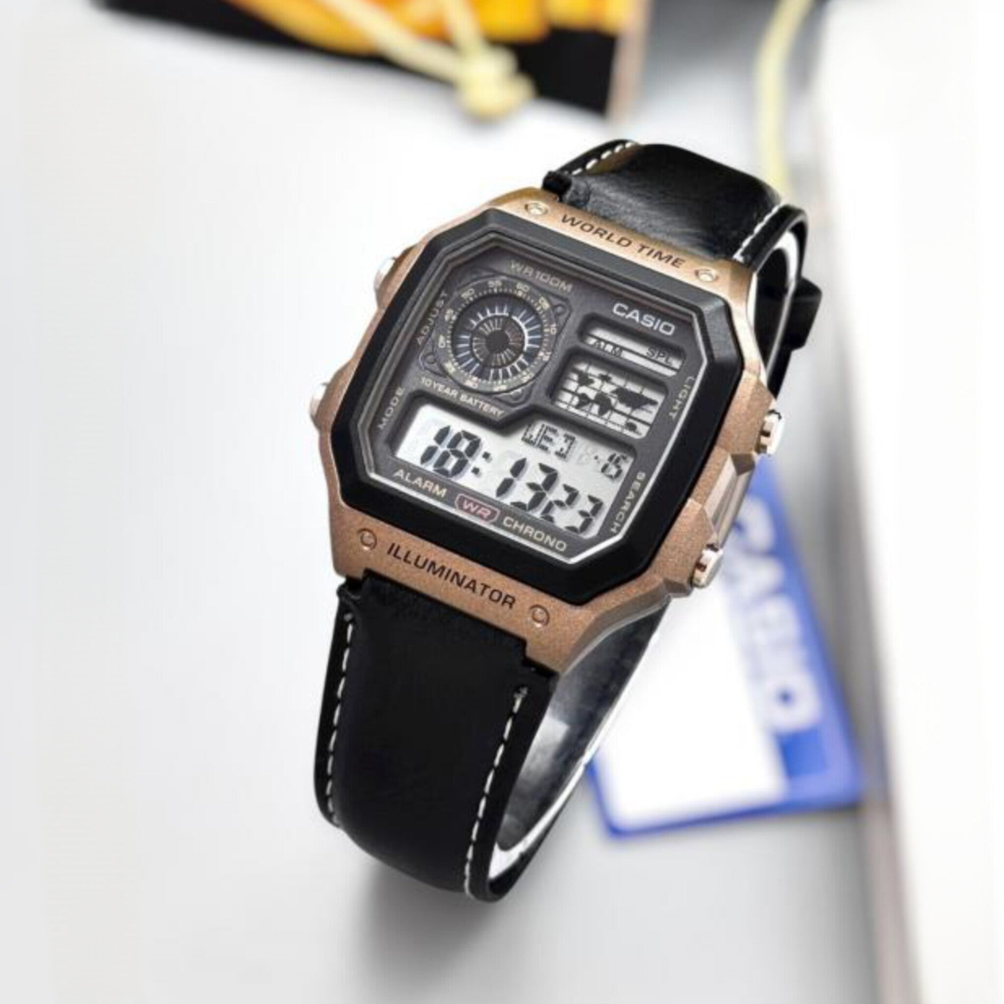 CASIO WATCH WITH LEATHER BELT (BLACK COPPER)