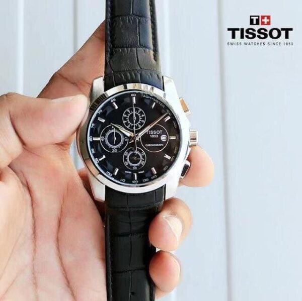 TISSOT 1853 CHRONOGRAPH LEATHER BELT (SILVER BLACK)
