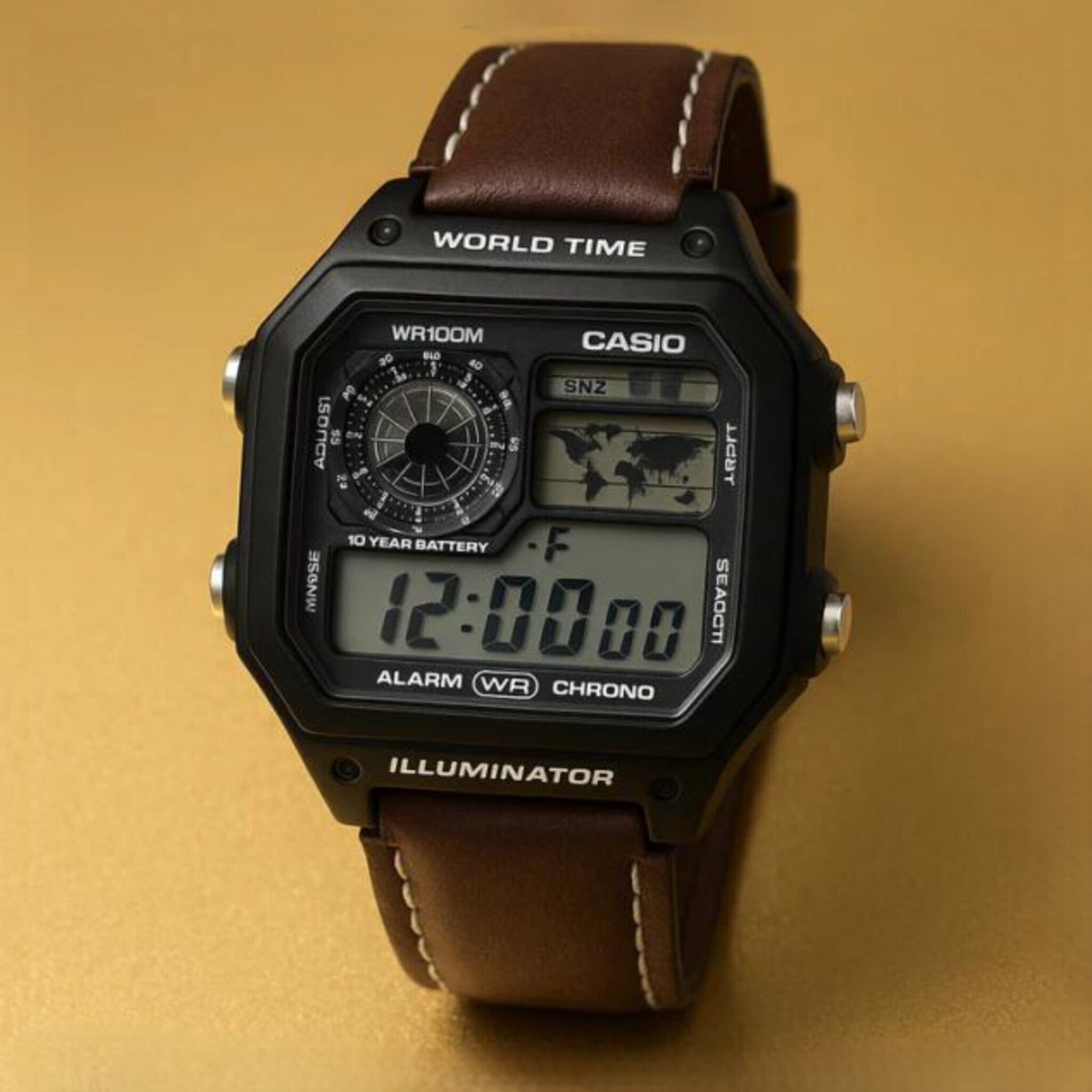 CASIO WATCH WITH LEATHER BELT (BROWN BLACK)