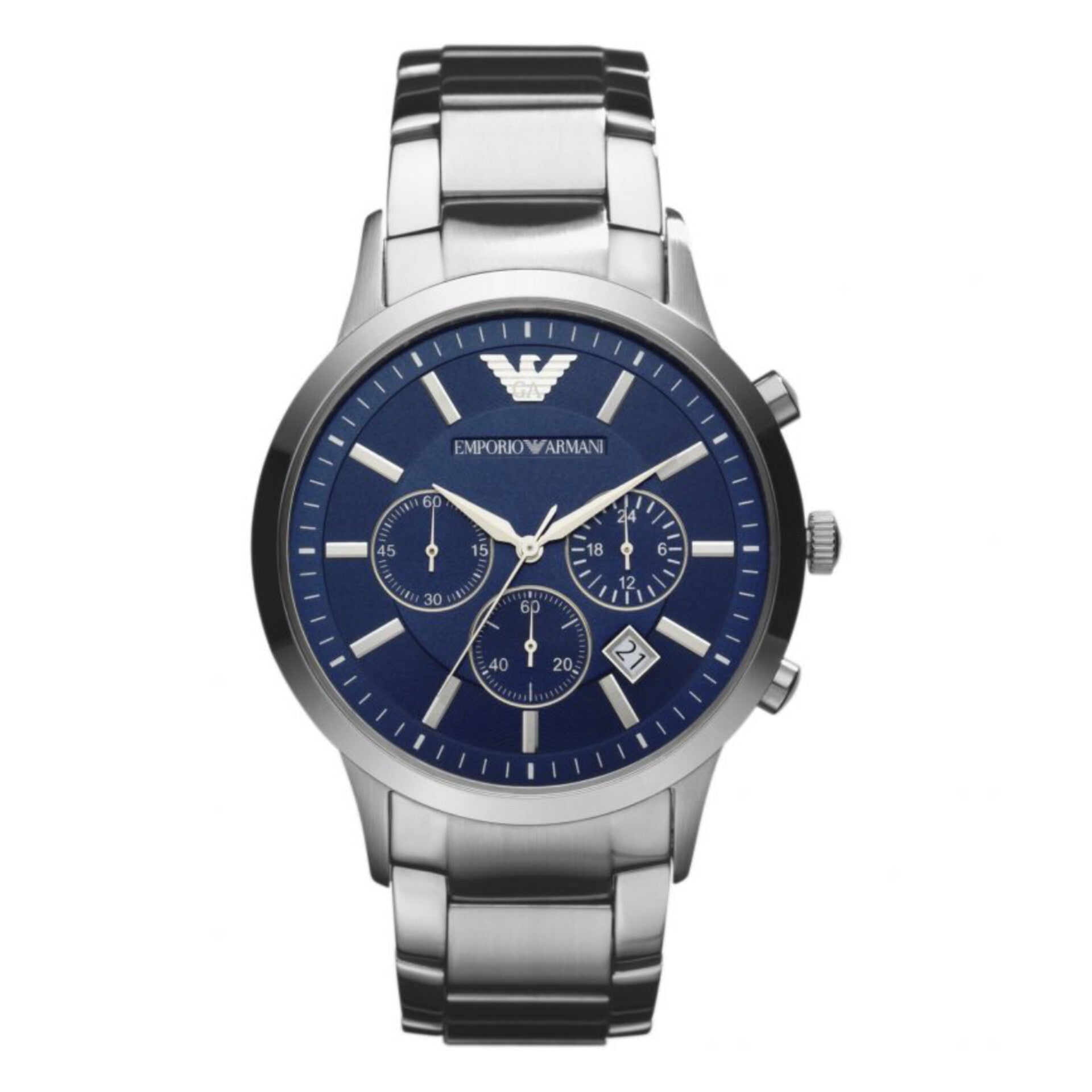 EMPORIO ARMANI SILVER BLUE CHRONOGRAPH WATCH