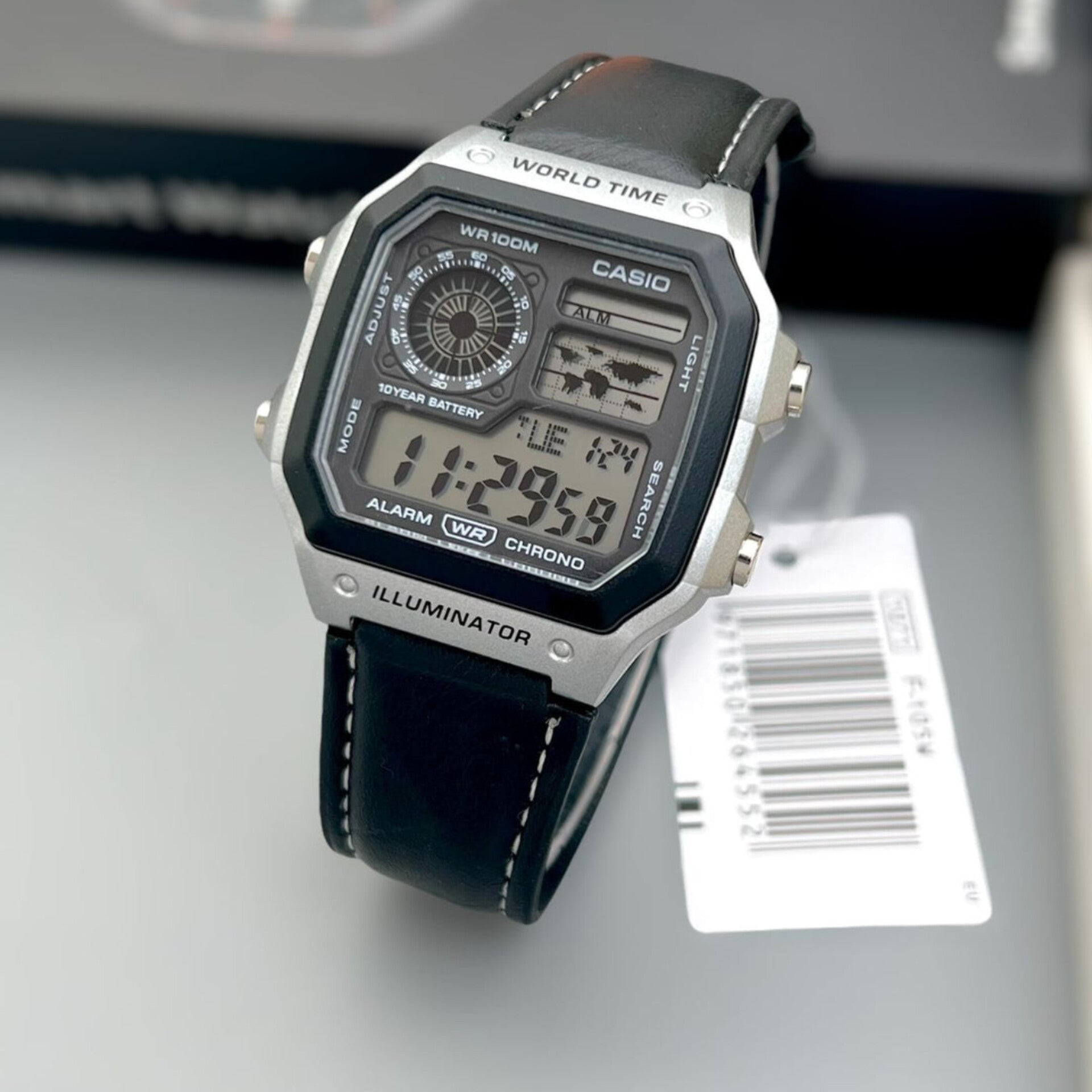 CASIO WATCH WITH LEATHER BELT (BLACK SILVER)