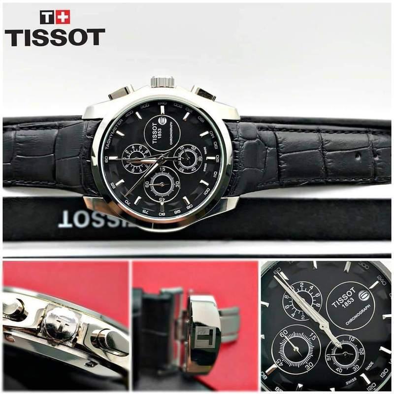 TISSOT 1853 CHRONOGRAPH LEATHER BELT (SILVER BLACK)