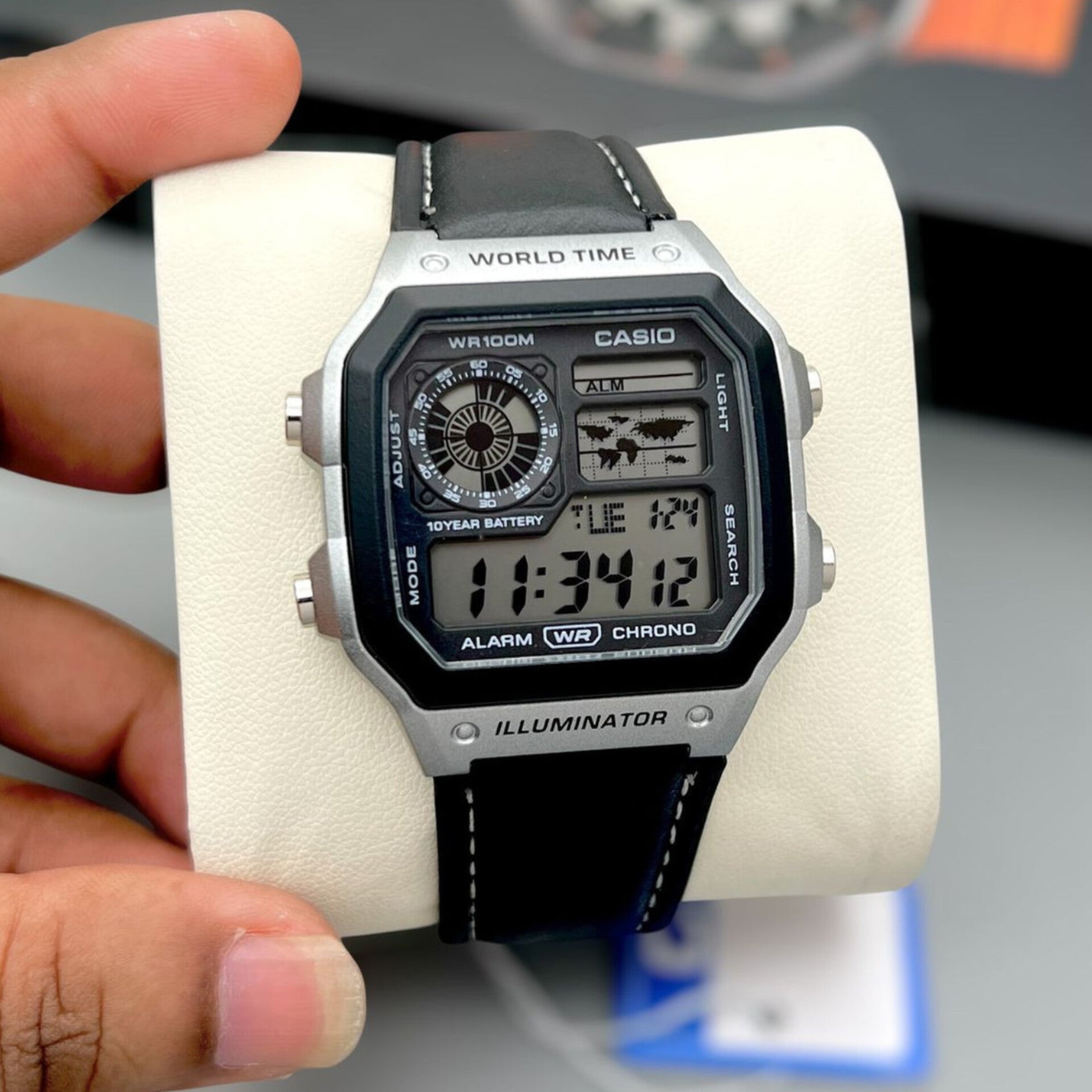 CASIO WATCH WITH LEATHER BELT (BLACK SILVER)