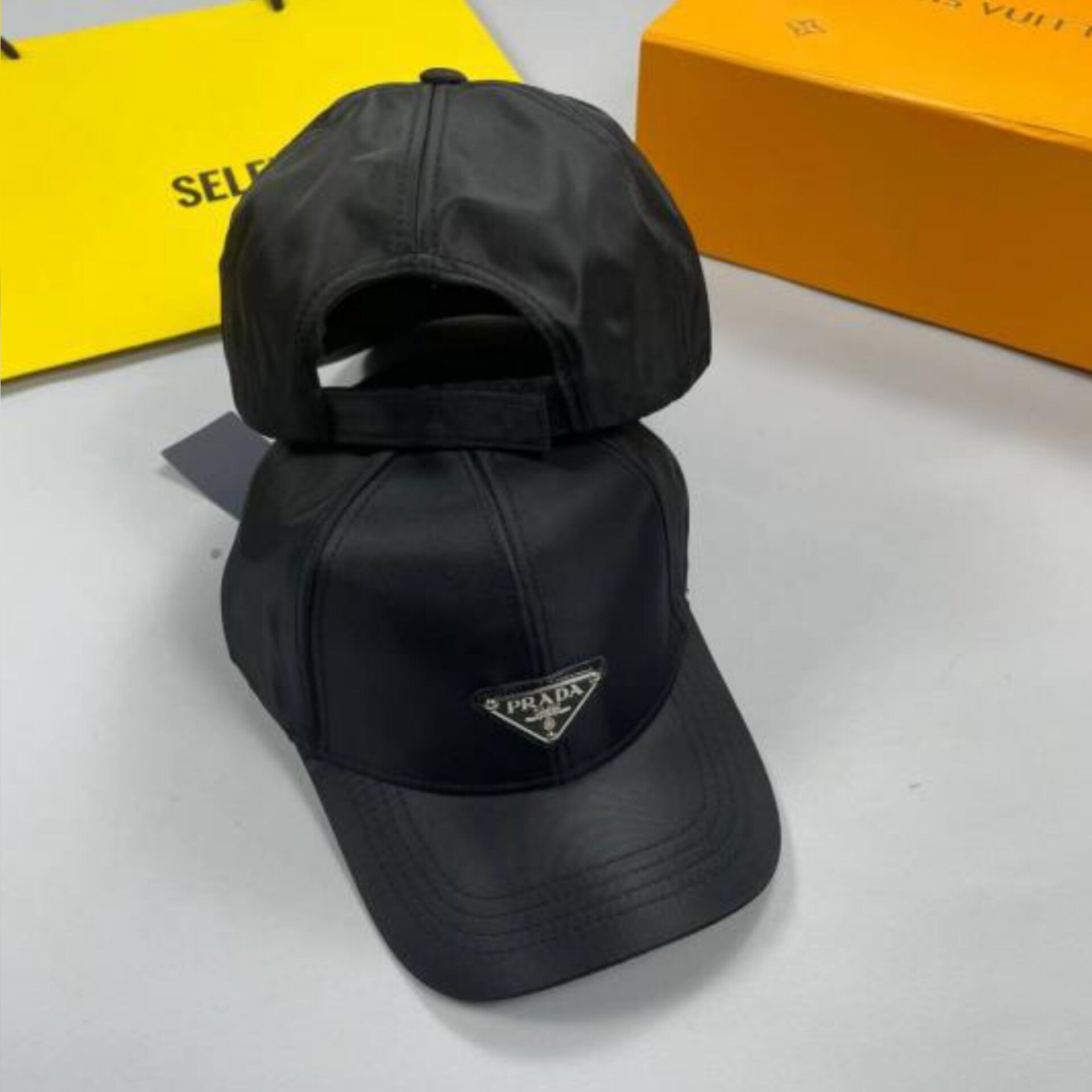 Prada Re Edition Nylon Black Front Logo Premium Unisex Cap (With Prada Polly Bag)