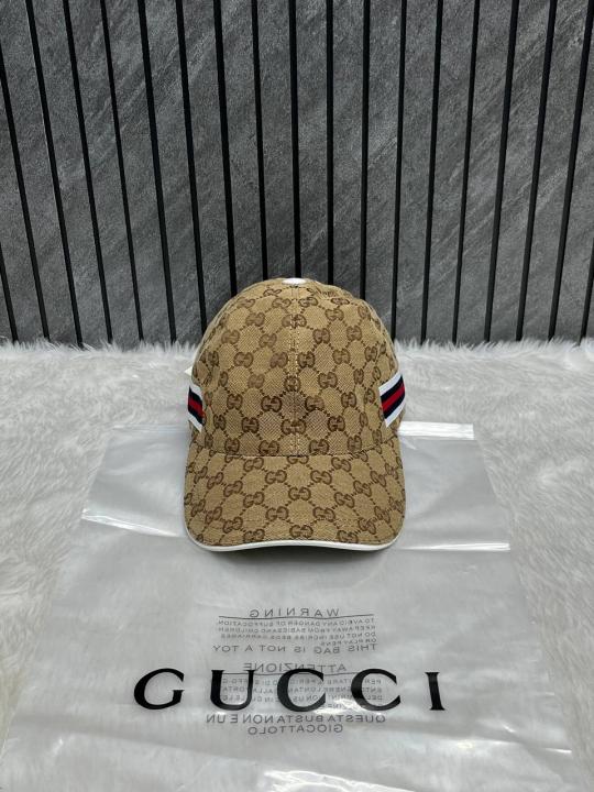 Gucci GG Monogram Red And Blue Stripes Premium Baseball Hat With Brand Polly Bag