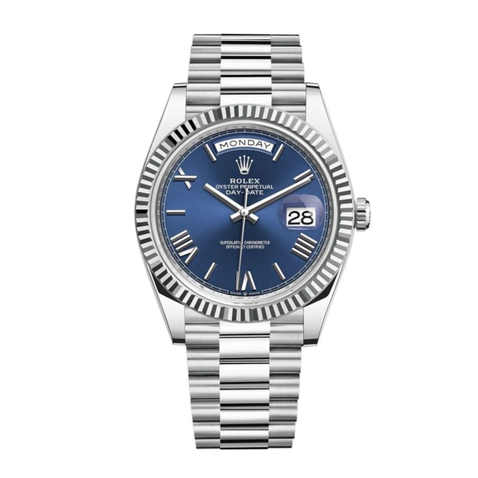 ROLEX DAY DATE SILVER BLUE ROMAN (CELL MODEL)