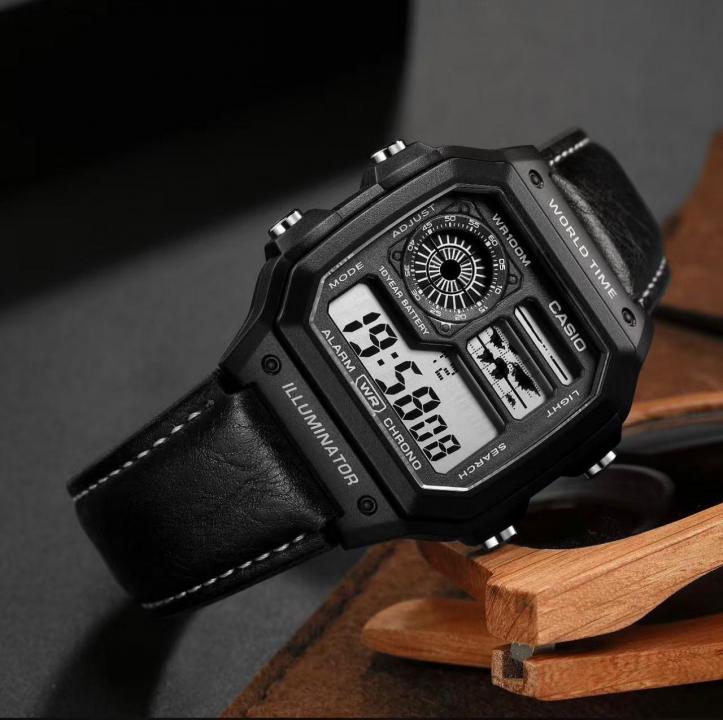 CASIO WATCH WITH LEATHER BELT (FULL BLACK)