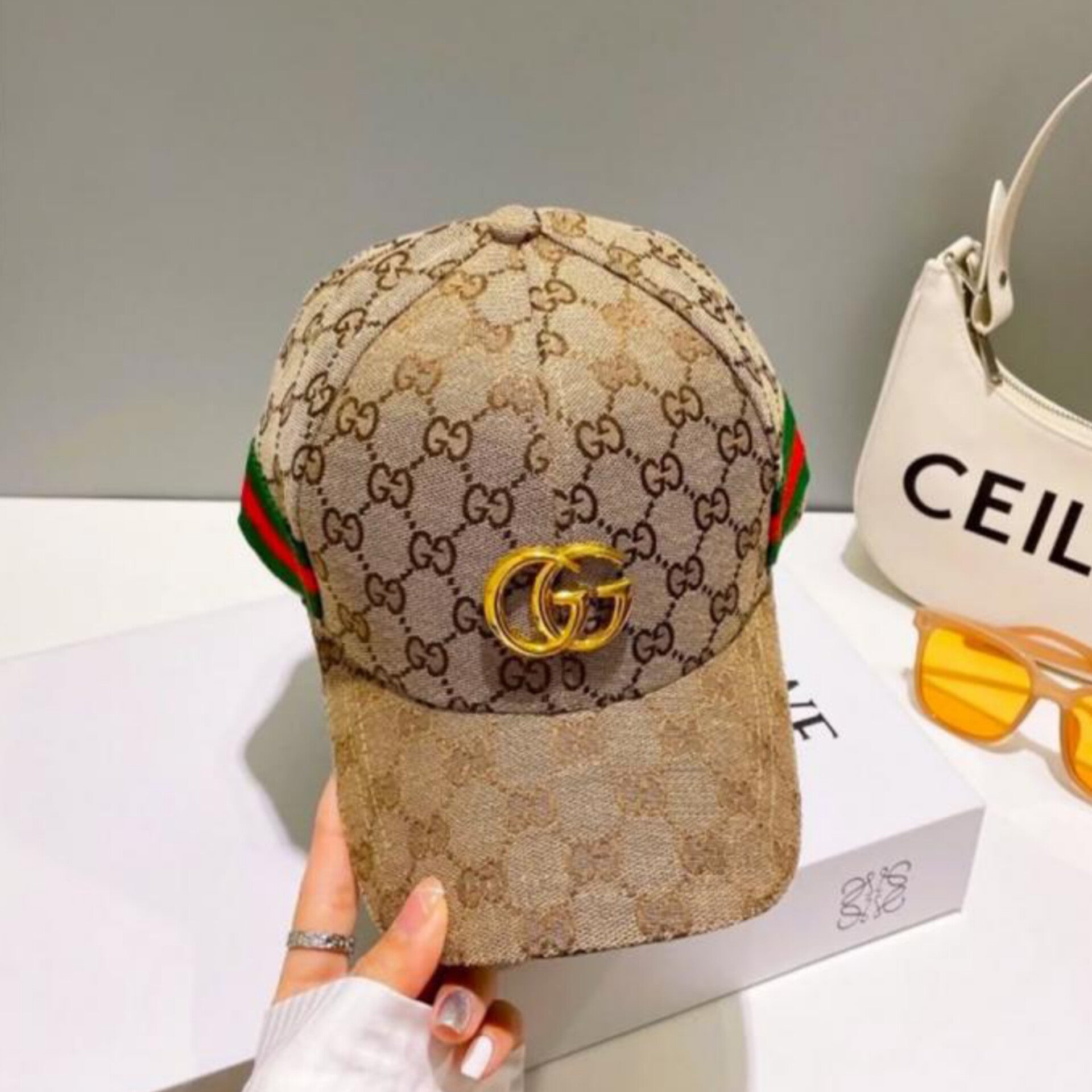 GUCCI GG Leather Monogram Premium Unisex Cap With Safety Box