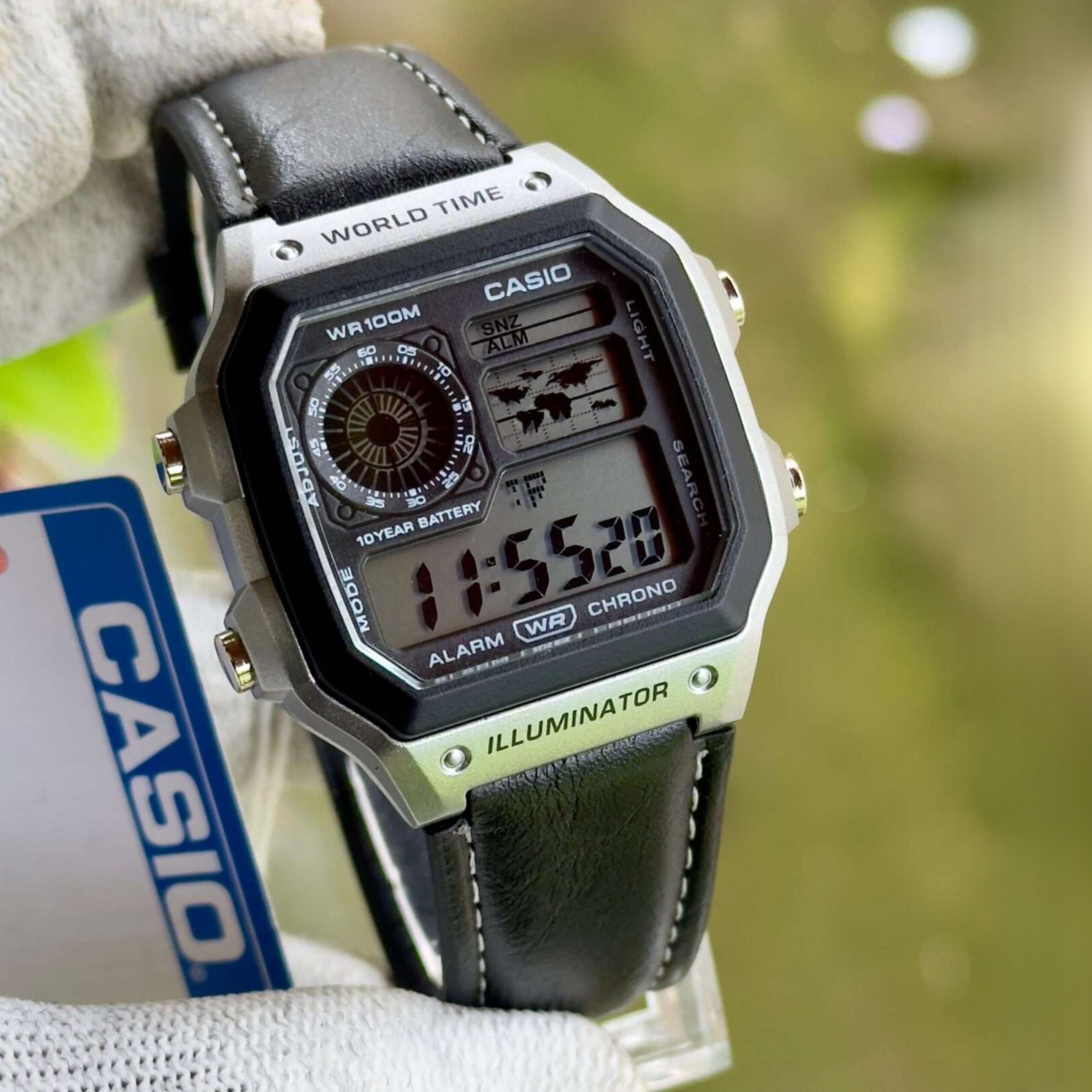 CASIO WATCH WITH LEATHER BELT (BLACK SILVER)