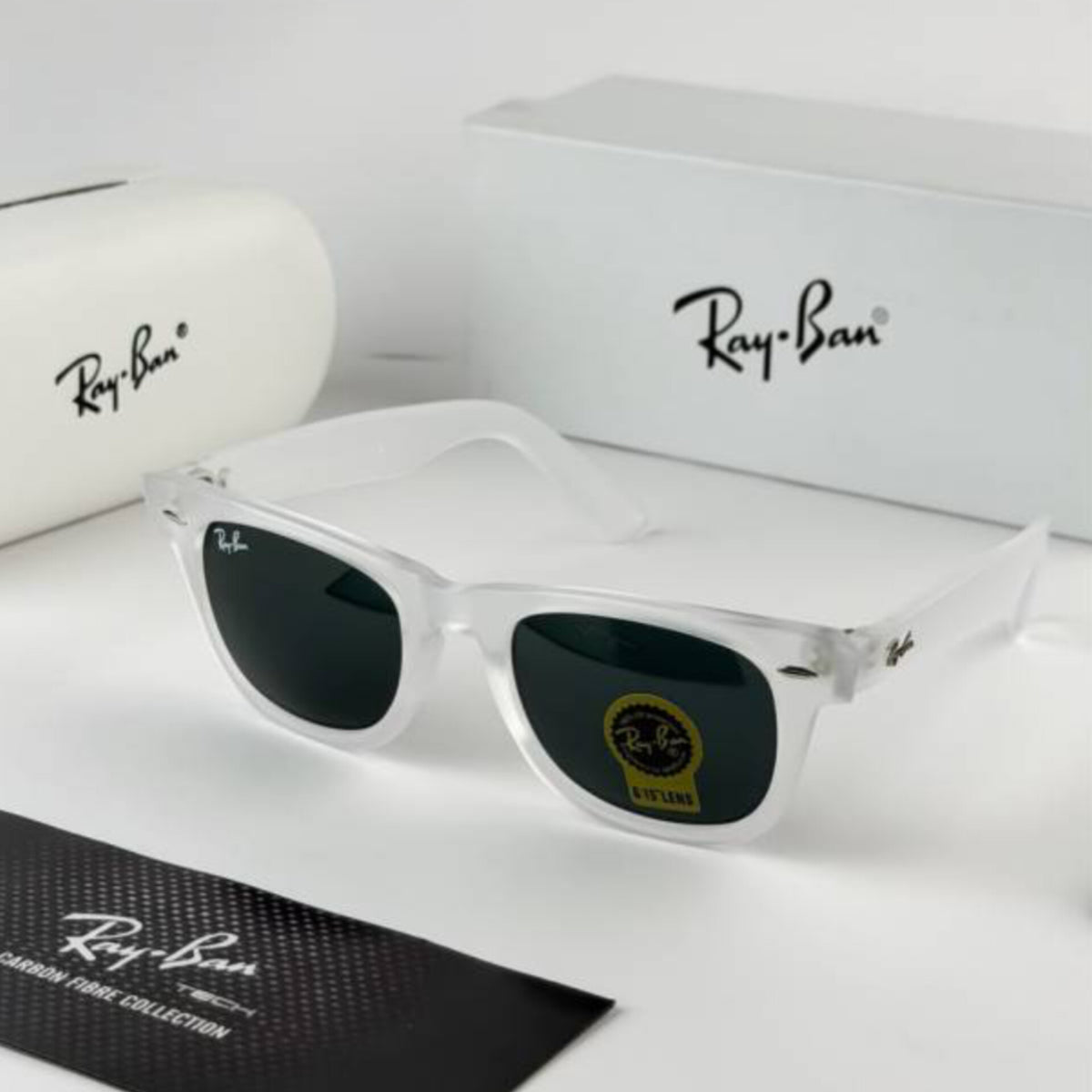 RAYBAN ICE BLACK SUNGLASSES WITH ORIGINAL BOX AND KIT