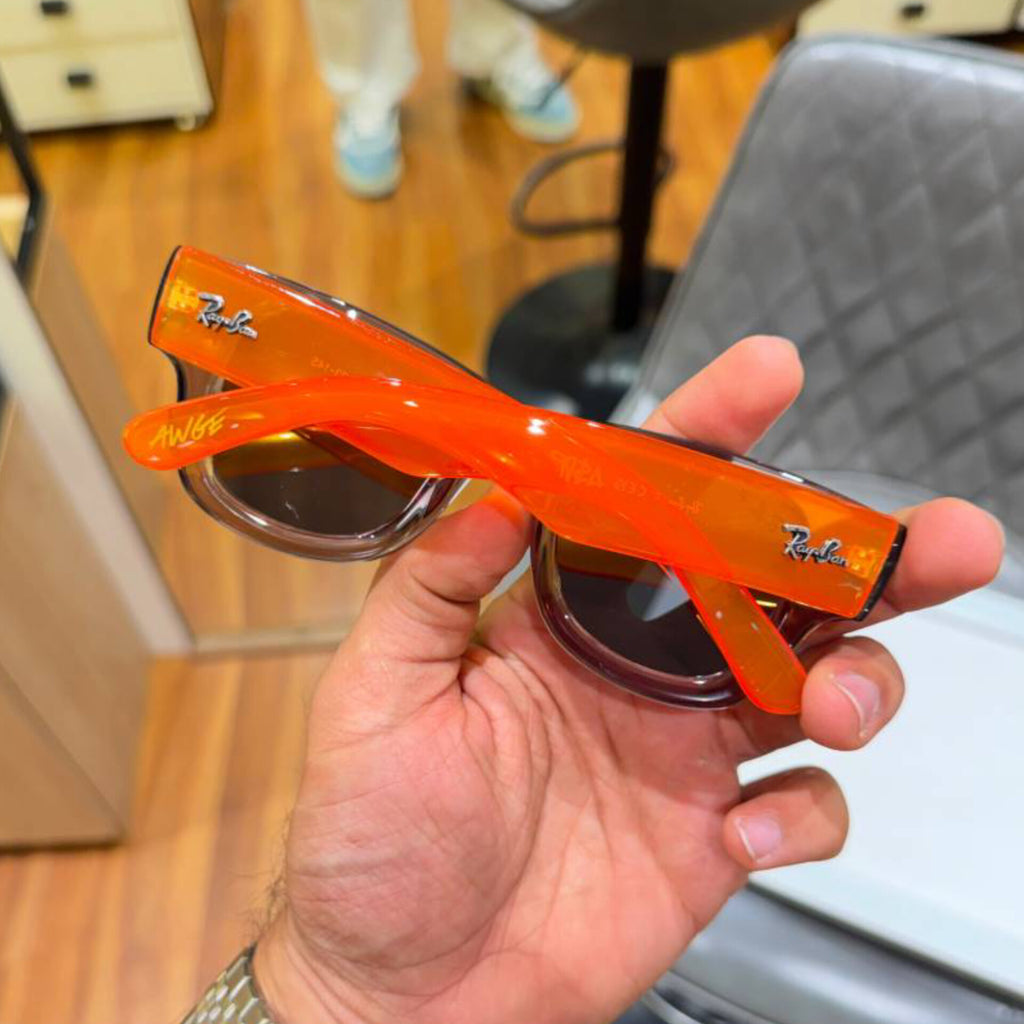 RAYBAN PUFFER ORANGE GREY SUNGLASSES WITH ORIGINAL BOX AND KIT