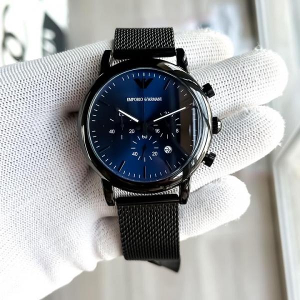 EMPORIO ARMANI LUIGI BLACK BLUE CHAIN BELT WATCH