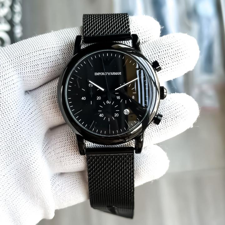 EMPORIO ARMANI LUIGI FULL BLACK CHAIN BELT WATCH