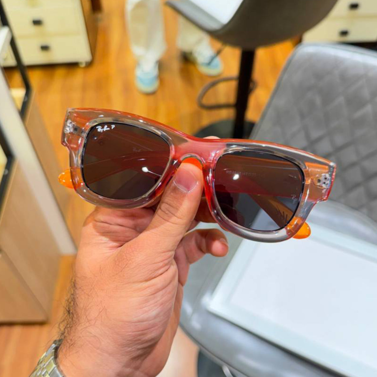 RAYBAN PUFFER ORANGE GREY SUNGLASSES WITH ORIGINAL BOX AND KIT