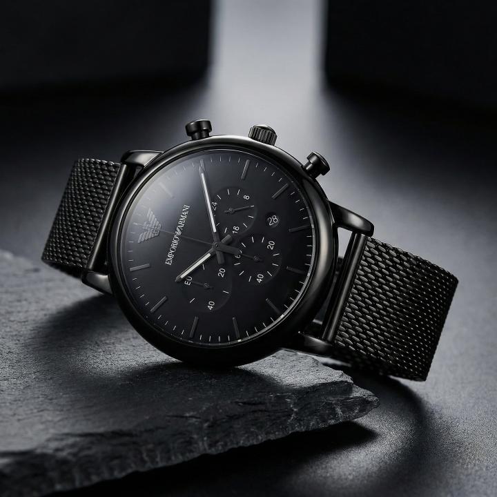 EMPORIO ARMANI LUIGI FULL BLACK CHAIN BELT WATCH