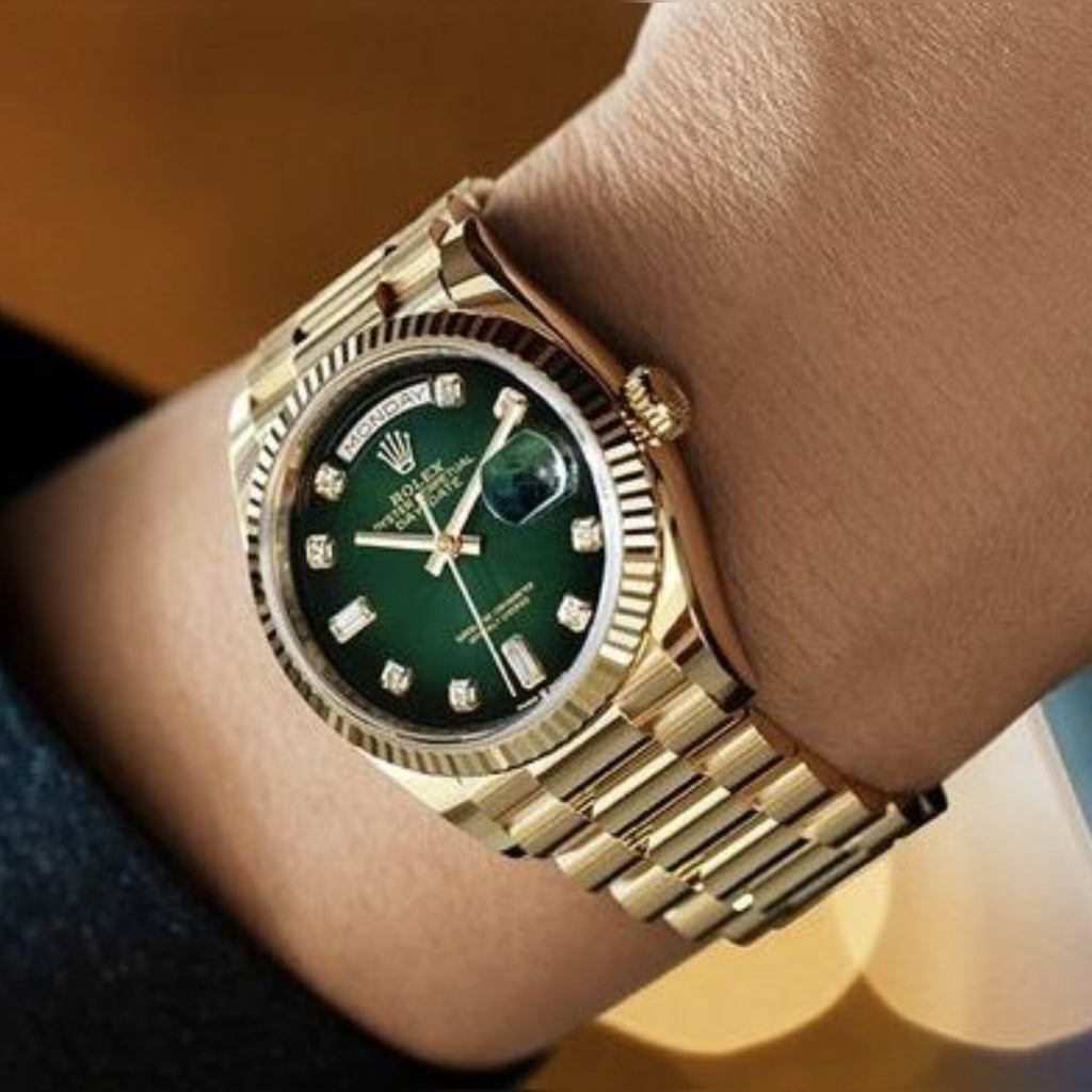ROLEX DAY DATE GREEN GOLD DIAMOND (CELL MODEL)