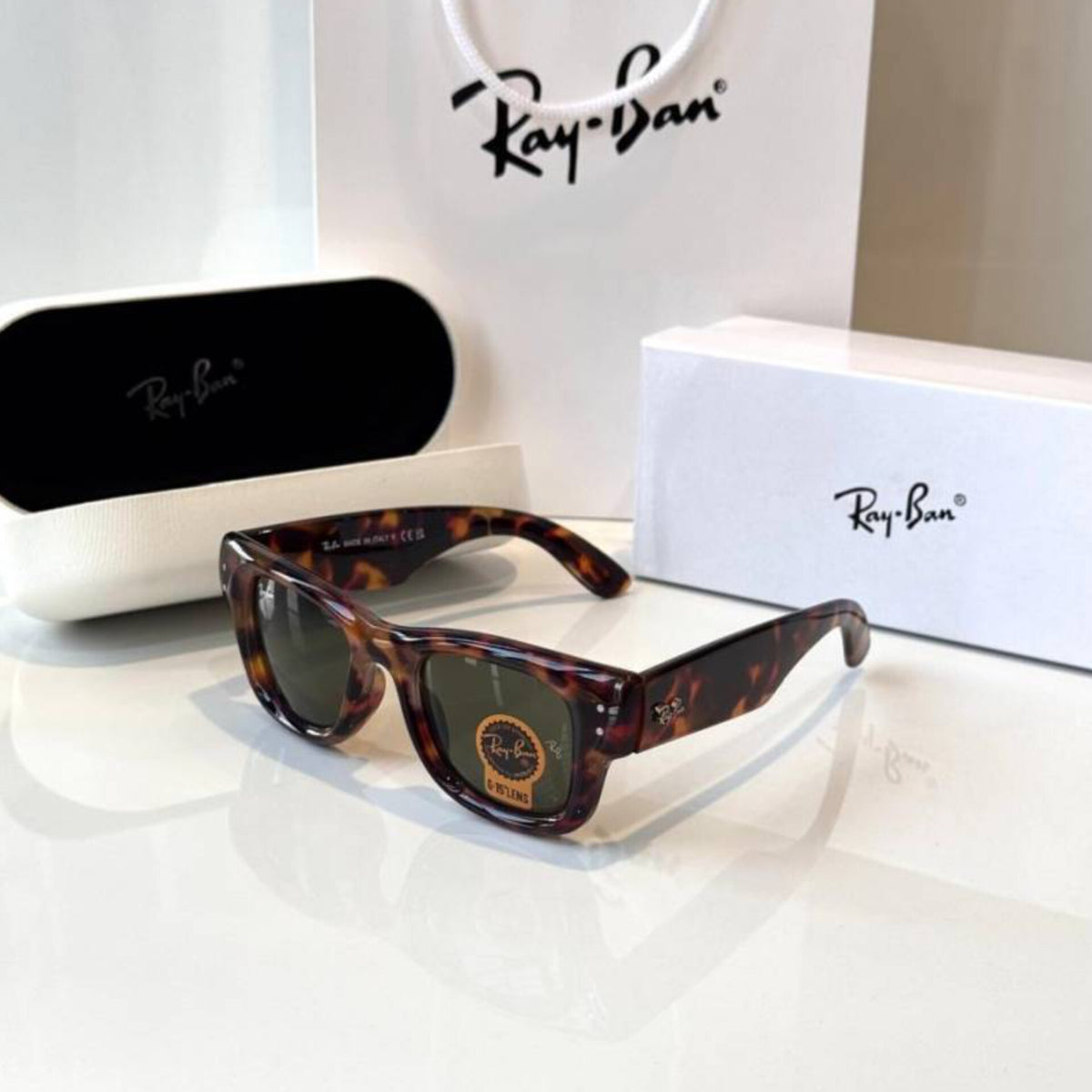 RAYBAN PUFFER TIGER GREEN SUNGLASSES WITH ORIGINAL BOX AND KIT
