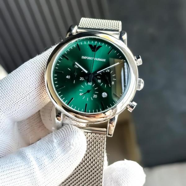 EMPORIO ARMANI LUIGI SILVER GREEN CHAIN BELT WATCH