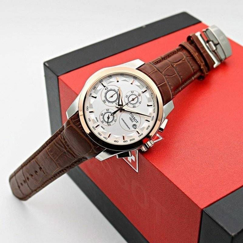 TISSOT 1853 CHRONOGRAPH LEATHER BELT (BROWN WHITE)