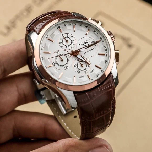 TISSOT 1853 CHRONOGRAPH LEATHER BELT (BROWN WHITE)