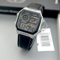 CASIO WATCH WITH LEATHER BELT (BLACK SILVER)