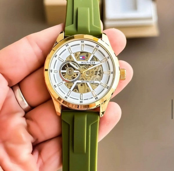 TOMMY HILFIGER SKELETON GREEN GOLD (AUTOMATIC)
