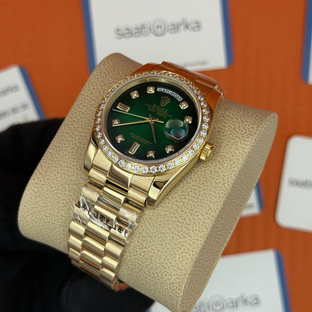 ROLEX DAY DATE GREEN GOLD DIAMOND (CELL MODEL)