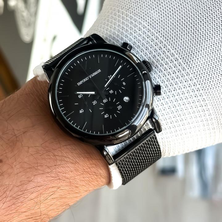 EMPORIO ARMANI LUIGI FULL BLACK CHAIN BELT WATCH