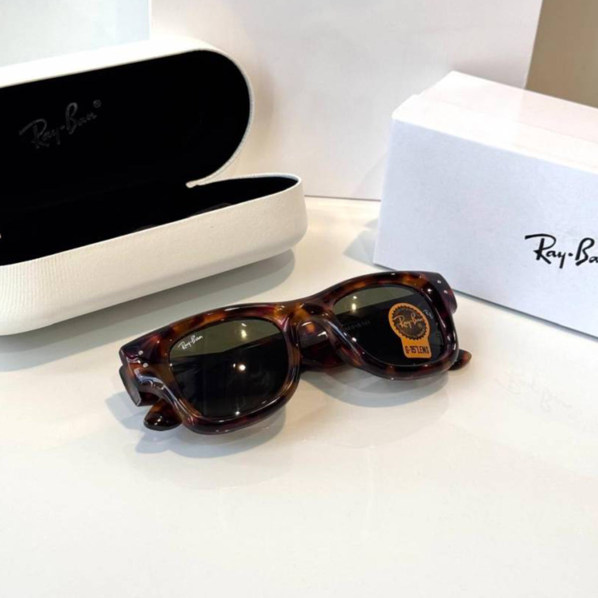 RAYBAN PUFFER TIGER GREEN SUNGLASSES WITH ORIGINAL BOX AND KIT